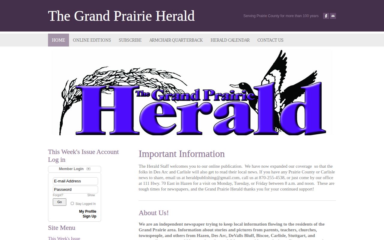 Grand Prairie Herald page documenting weekly Prairie County news coverage